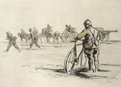 Digital Print - Soldat  bicyclette regardant passer un convoi by Georges Goursat (Sem)