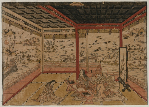 Digital Print - Lady Murasaki at Ishiyama Overlooking a Panorama with Eight Views of Lake Biwa by Okumura Masanobu