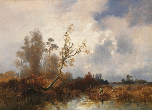 Digital Print - Herbstliche Landschaft mit Jgern im Dachauer Moos by Josef Wenglein