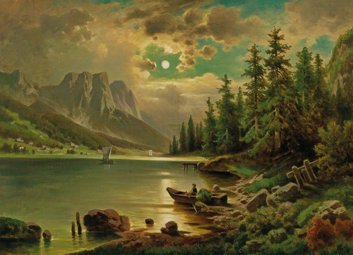 Digital Print - View of the Grundlsee with the Backenstein in the background by Anton Pick