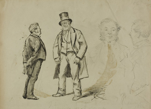 Digital Print - Sketch of Two Standing Men and Two Portaits by Charles Samuel Keene