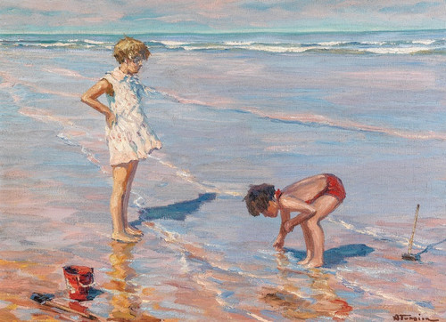 Digital Print - Children Playing on a Beach by Charles Atamian
