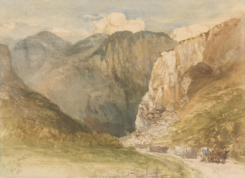 Digital Print - Ossenkarren op een weg tussen de bergen in het kanton Sankt Gallen by Charles Rochussen