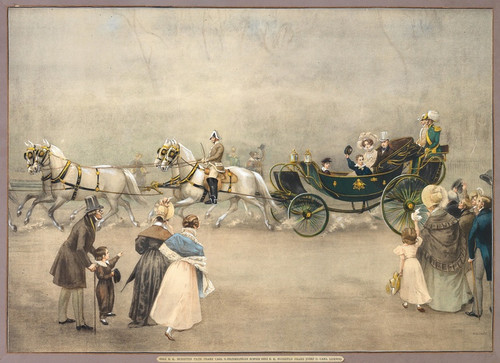 Digital Print - Their Imperial and Royal Highnesses Archduke Francis Charles and Archduchess Sophie, with their children Francis Joseph and Carl Ludwig in a four-horse carriage by Menci Clement Crni