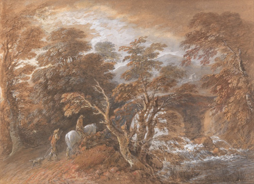 Digital Print - Hilly Landscape with Figures Approaching a Bridge by Thomas Gainsborough