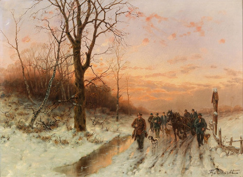 Digital Print - Returning Home From The Hunt At Sunset by Dsir Thomassin