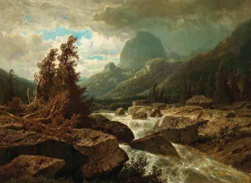 Digital Print - A View of lake Hintersee (Ramsauer Ache), in the background mount Halskopf by Adolf Chwala