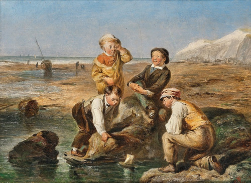 Digital Print - Children on the beach by Charles Thomas Bale