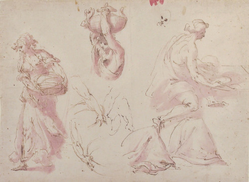 Digital Print - Figure Studies; Woman Carrying a Basket; Woman Carrying a Vase, and Woman Seated at a Table by Francesco Curia