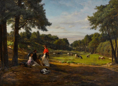 Digital Print - A pastoral landscape with figures sketching in the foreground by Josephus Laurentius Dyckmans