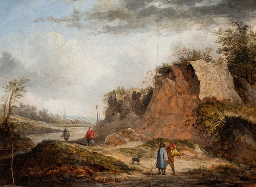 Digital Print - Rocky Landscape with Travelers on a Path and Two Figures Conversing in the Foreground by Thomas van Apshoven
