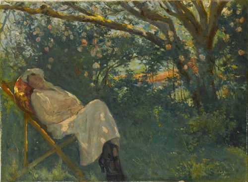 Digital Print - Lady in Pink on a Chaise Longue by Nazmi Ziya Gran