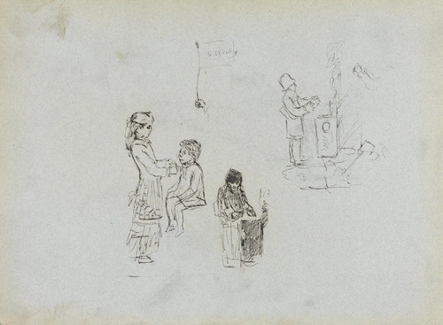 Digital Print - Jente og gutt; Hnd med flagg; To studier av menn som varmer hendene by Christian Krohg
