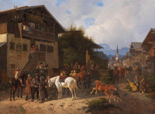 Digital Print - Pferdemarkt in Partenkirchen by August Franz Schelver