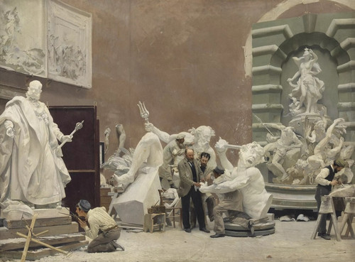 Digital Print - The sculptor Rudolf Weyr in his studio by Hans Temple