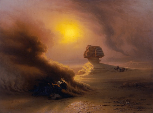 Digital Print - A Caravan Surprised By The Samoom In Front Of The Sphinx by Johann Jakob Frey