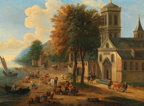 Digital Print - Coastal landscape with fishermen unloading their catch by Mathys Schoevaerdts