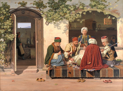 Digital Print - A party of chess players outside a Turkish coffeehouse and barbershop by Martinus Rrbye