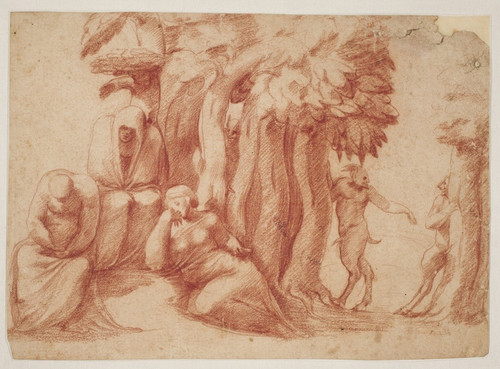 Digital Print - Tre nymfer i en lund udspioneres af tre satyrer by Pirro Ligorio