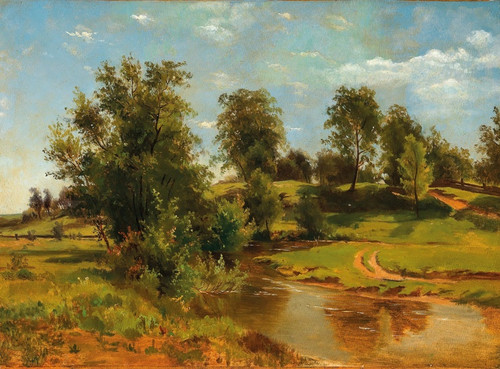 Digital Print - A Hilly Landscape with Creek by Tina Blau
