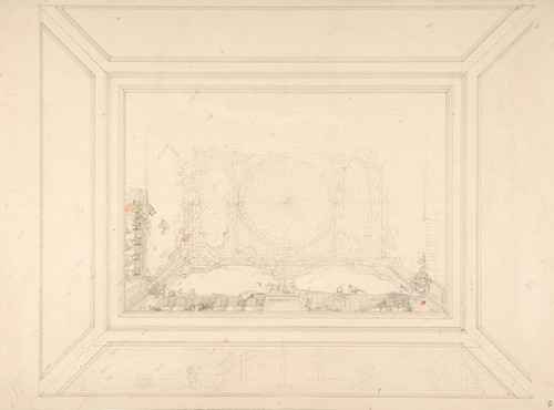 Digital Print - Design for a ceiling decorated with trellis work and a trompe l'oeil balustrade by Jules-Edmond-Charles Lachaise