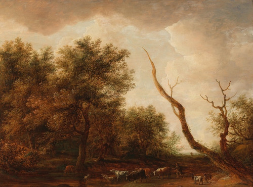 Digital Print - A wooded landscape with a shepherd and his flock by Dirck Dalens