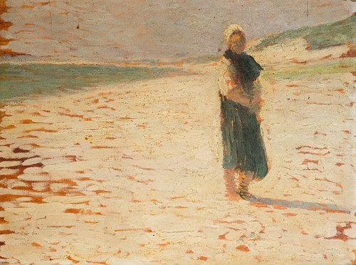Digital Print - Femme en costume local debout sur une plage by Henri Martin