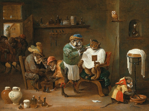 Digital Print - A cat in a barber shop, run by monkeys by Abraham Teniers