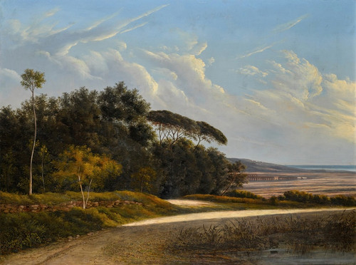 Digital Print - A view of the Roman Campagna with the Claudio aqueduct by Roman School