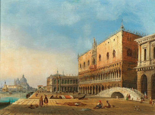 Digital Print - Venice, a view of St Marks Basin and the Doges Palace, in the background Santa Maria della Salute by Carlo Grubacs