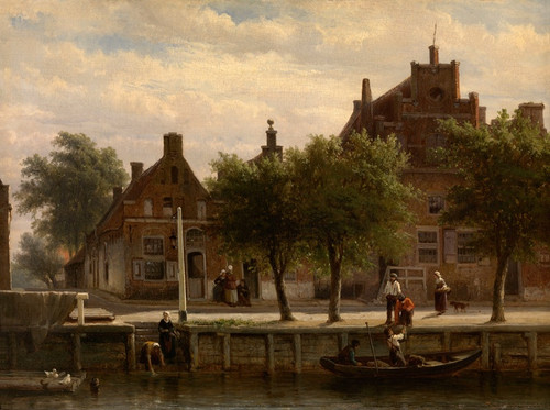 Digital Print - A View of the Harbour of Hasselt, Overijssel by Cornelis Springer