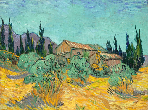 Digital Print - Cabanes de bois parmi les oliviers et cyprs by Vincent van Gogh