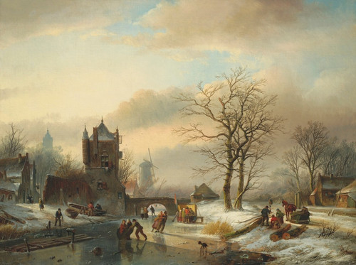Digital Print - Skaters on a frozen river by Jan Jacob Spohler Digital Print - Skaters on a frozen river by Jan Jacob Spohler