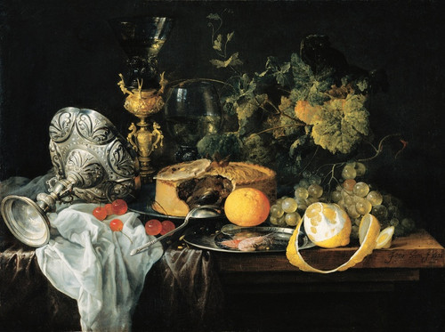 Digital Print - Sumptuous Still Life With Fruits, Pie And Goblets by Jan Davidsz de Heem