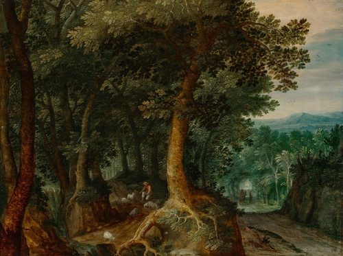 Digital Print - A shepherd in a wooded landscape by Gillis van Coninxloo