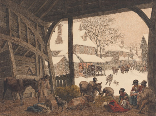 Digital Print - A Village Snow Scene by Robert Hills