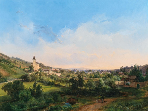 Digital Print - A View of the Churches of Kalksburg and Rodaun at Dawn by Carl Franz Michael Geyling