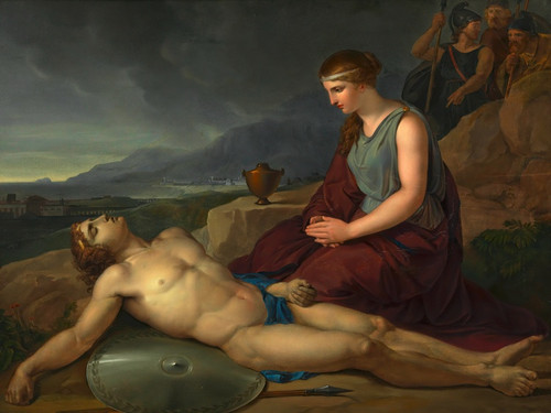 Digital Print - Antigone neben dem Leichnam ihres Bruders Polyneikes kniend by Josef Abel