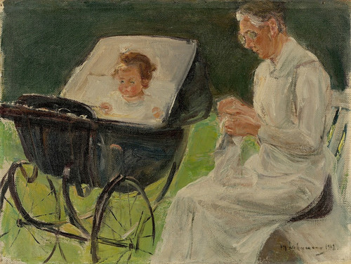 Digital Print - Die Enkelin des Knstlers mit ihrer Kinderfrau im Wannseegarten by Max Liebermann