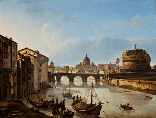 Digital Print - View Of The Tiber In Rome, Showing St. Peter's And The Castle Of St. Angelo by Michelangelo Pacetti