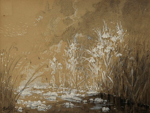 Digital Print - tang fleuri, tude pour 'L'tang aux nnuphars et libellules' by Pierre-Eugne Montzin