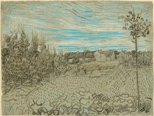Digital Print - Cottages with a Woman Working in the Middle Ground by Vincent van Gogh