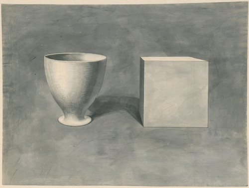 Digital Print - A bowl and a cube seen from the same point of view by David Humbert de Superville