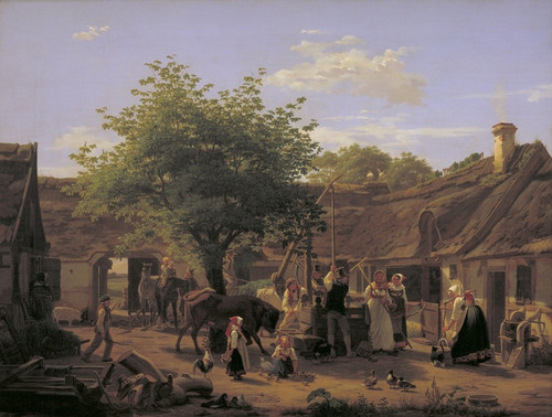 Digital Print - Billede af livet i en sjllandsk bondegrd ved middagstid by Peter Julius Larsen