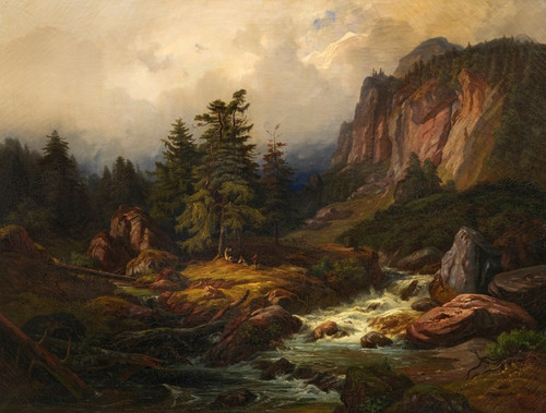 Digital Print - Gebirgsbach by Eduard Schleich The Elder