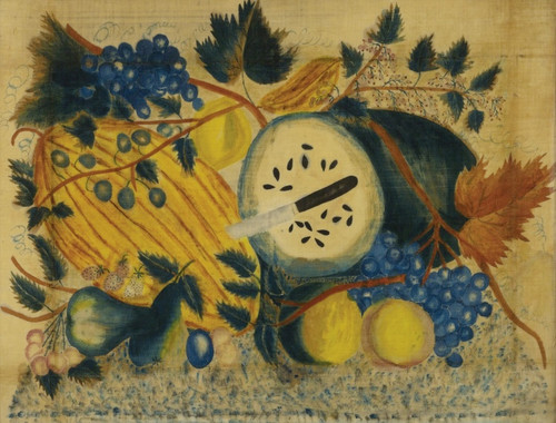Digital Print - Green Watermelon and Yellow Melon with Fruit and Leafy Vines by American School