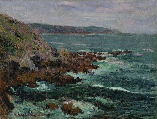 Digital Print - Rochers dominant la mer en Bretagne by Gustave Loiseau