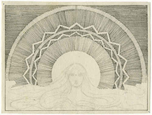 Digital Print - Vaag vrouwenhoofd met weelderig haar, in grote nimbus by David Humbert de Superville