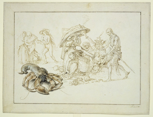 Digital Print - Studienblatt; Einsiedlerkrebs und zwei Hexendarstellungen by Jacob de Gheyn II