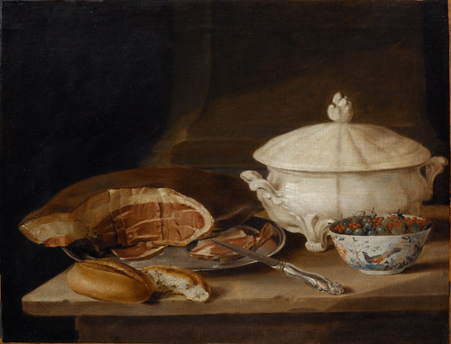 Digital Print - Still Life with Ham on a Pewter Dish, a Faience Set and a Bowl of Gooseberries and Red Currants by Pehr Hillestrm Digital Print - Still Life with Ham on a Pewter Dish, a Faience Set and a Bowl of Gooseberries and Red Currants by Pehr Hillestrm
